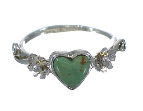 Southwestern Turquoise Heart Authentic Sterling Silver Flower Ring Size 6-3/4 WX80583